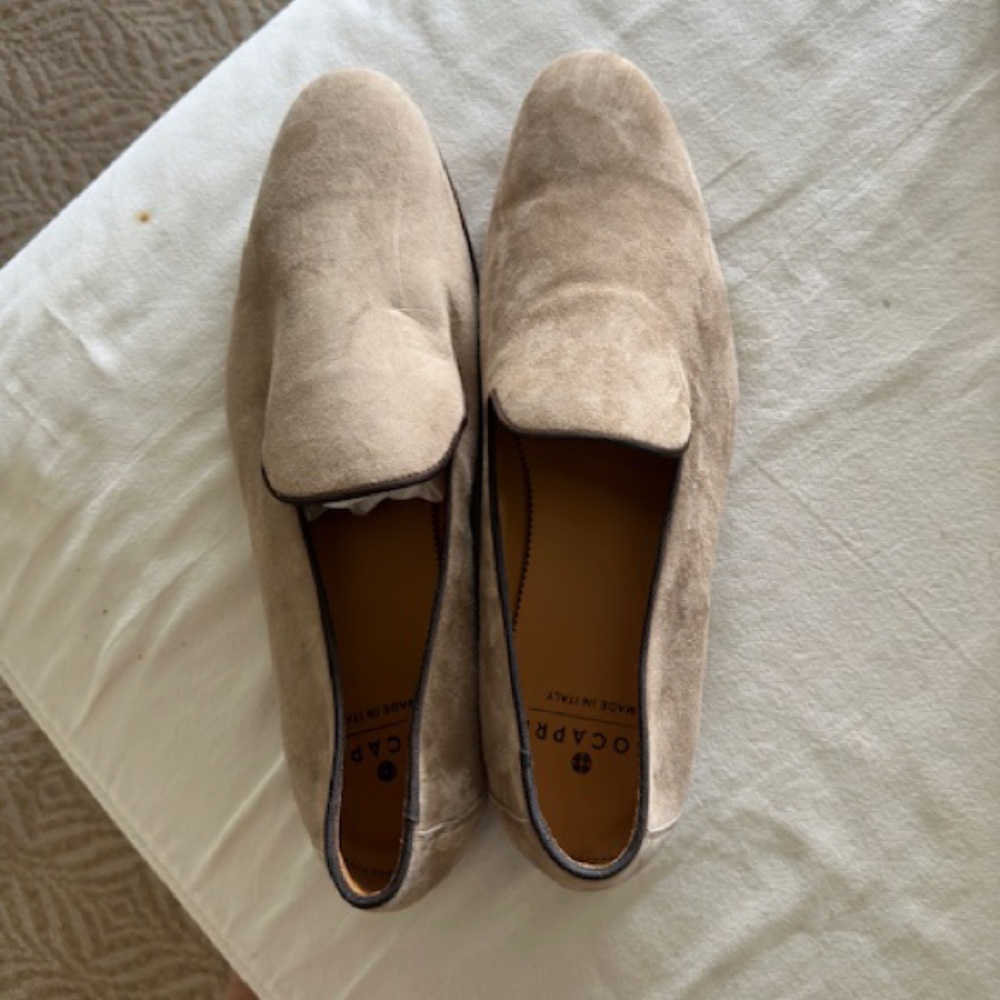 Men’s tan suede loafers. Never worn